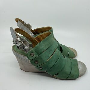 A.S.98 Emerald and Metallic Wedge Sandals
